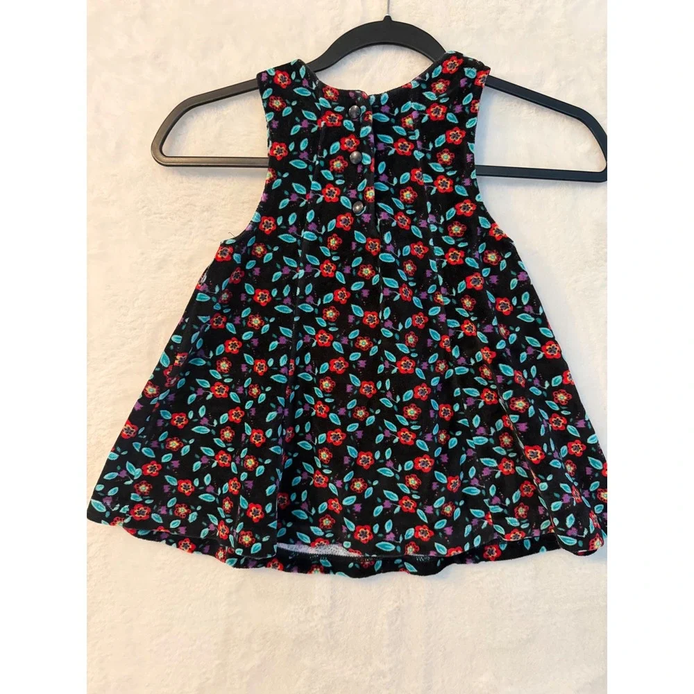 Gymboree Girls Small Black Floral Velvet Sleeveless Swing Top Corduroy Print